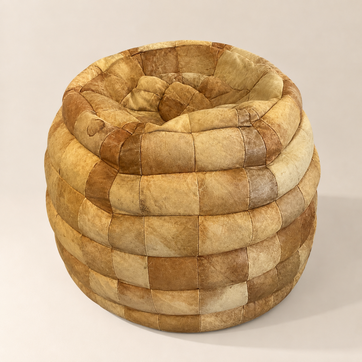 De Sede 1970's Leather Patchwork Pouf / Ottoman / Lounger