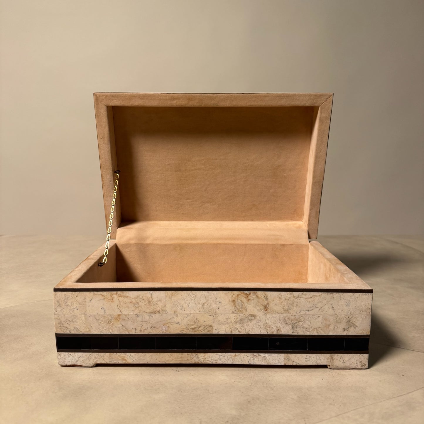 1980’s Tessellated Stone Box With Brass Accents