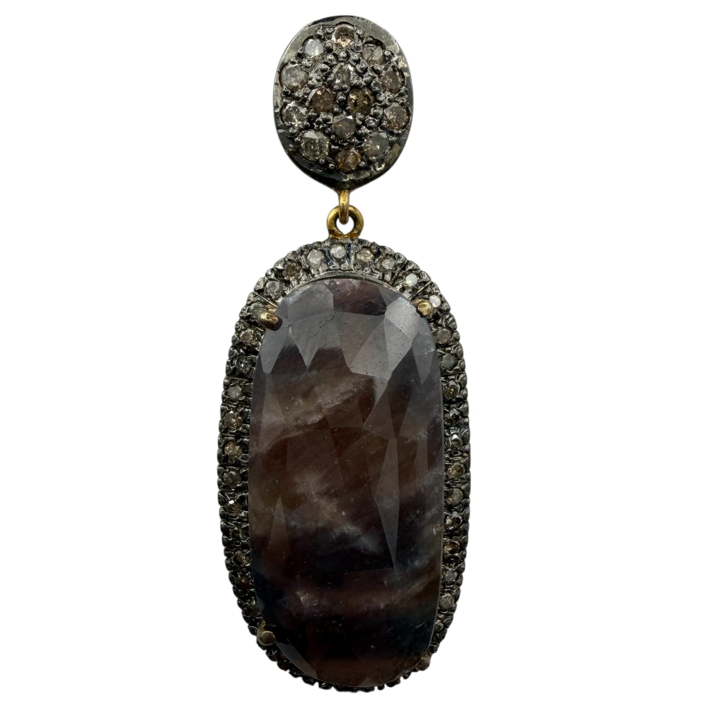 Faceted Oblong Sapphire & Diamond Earrings