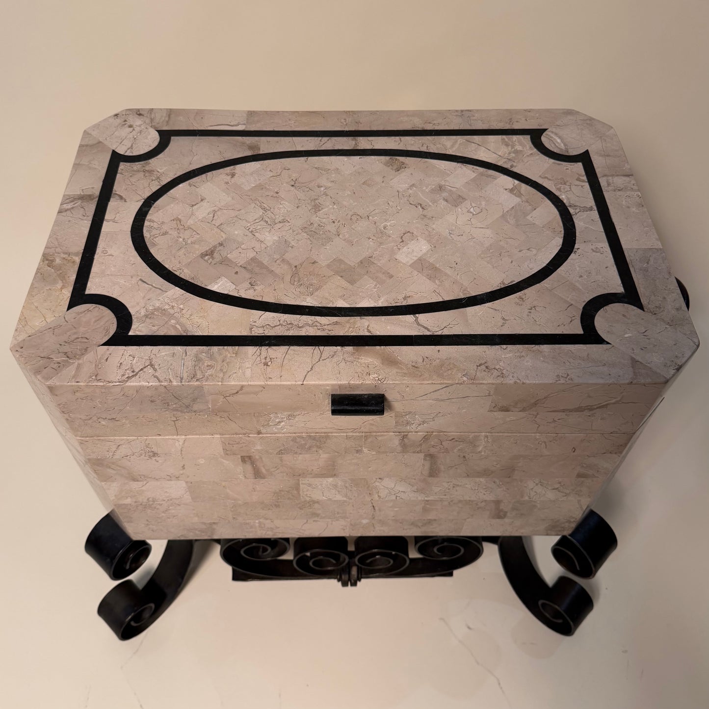 Maitland Smith Tessellated Stone Trunk Box on Stand