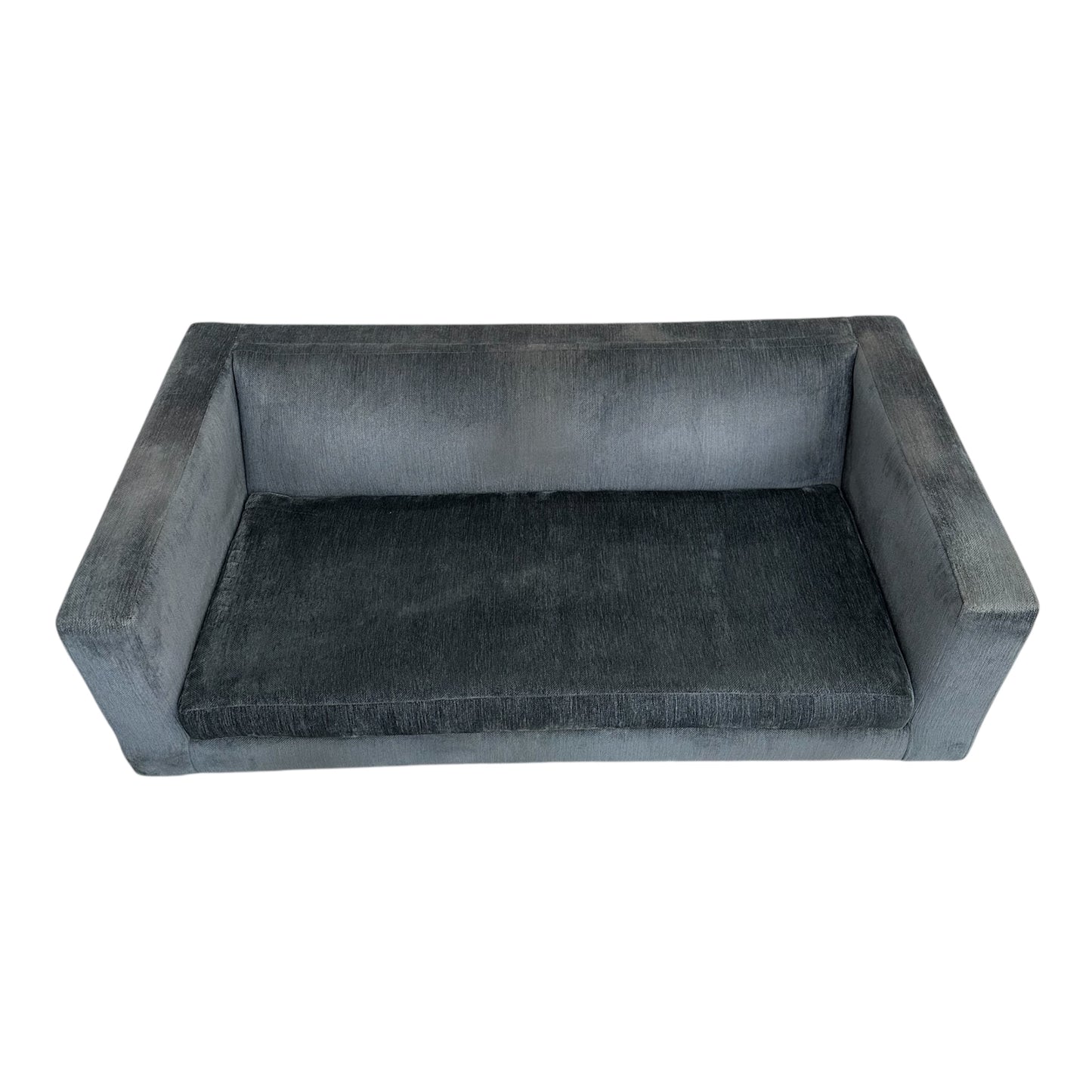 Rare Harvey Probber Settee Couch in Plush Shark Blue w/ Lucite Base