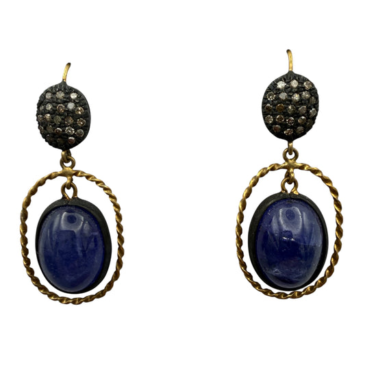 Tanzanite & Diamond Earrings with 18K Yellow Gold