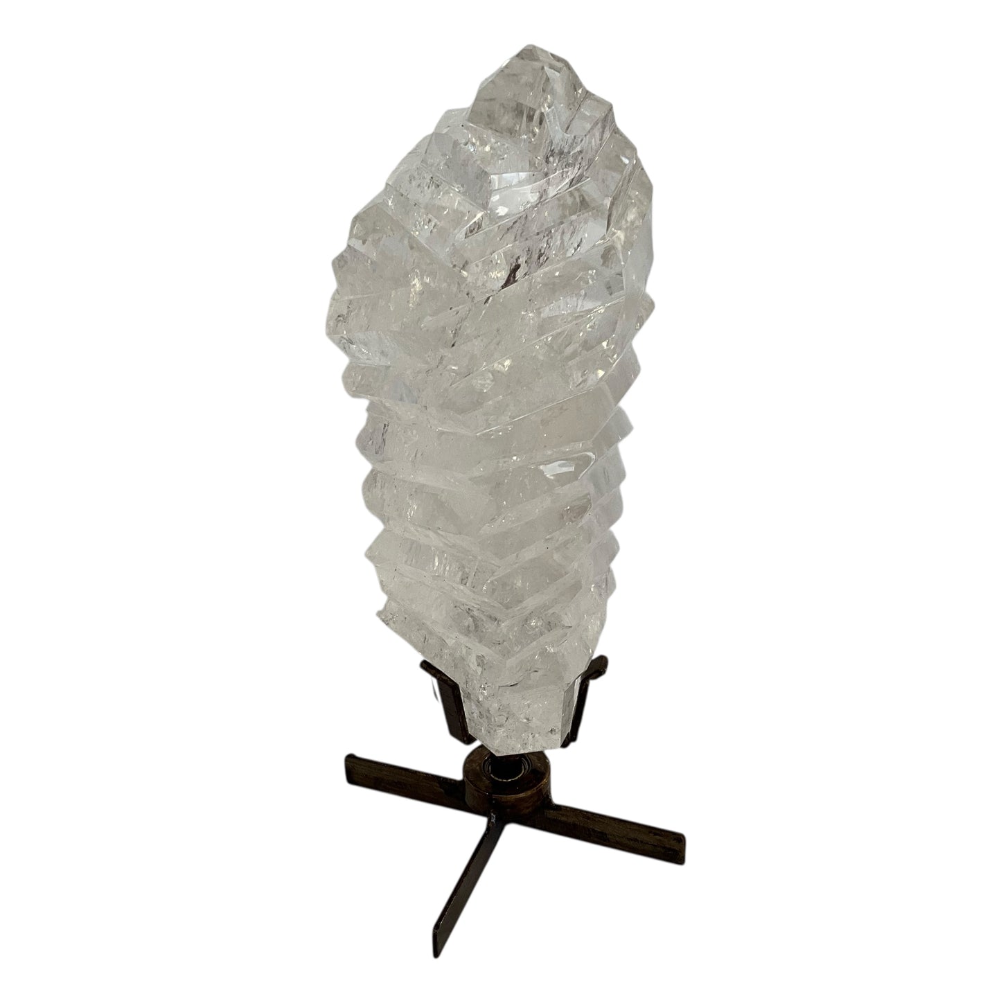 Polished Clear Quartz Crystal w/ grooves on Spinning Stand