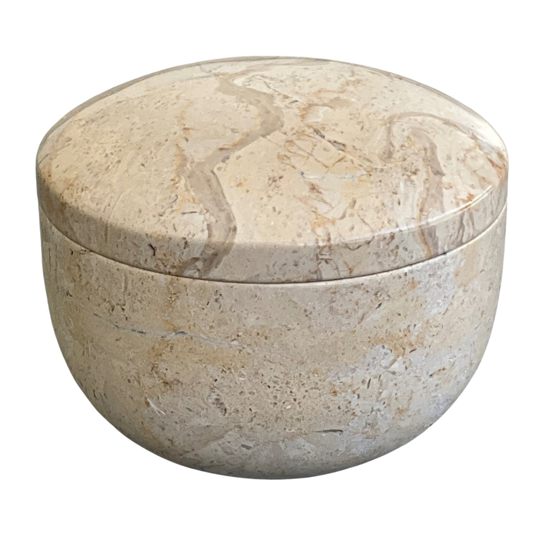 Vintage Travertine Stone Bowl with Lid