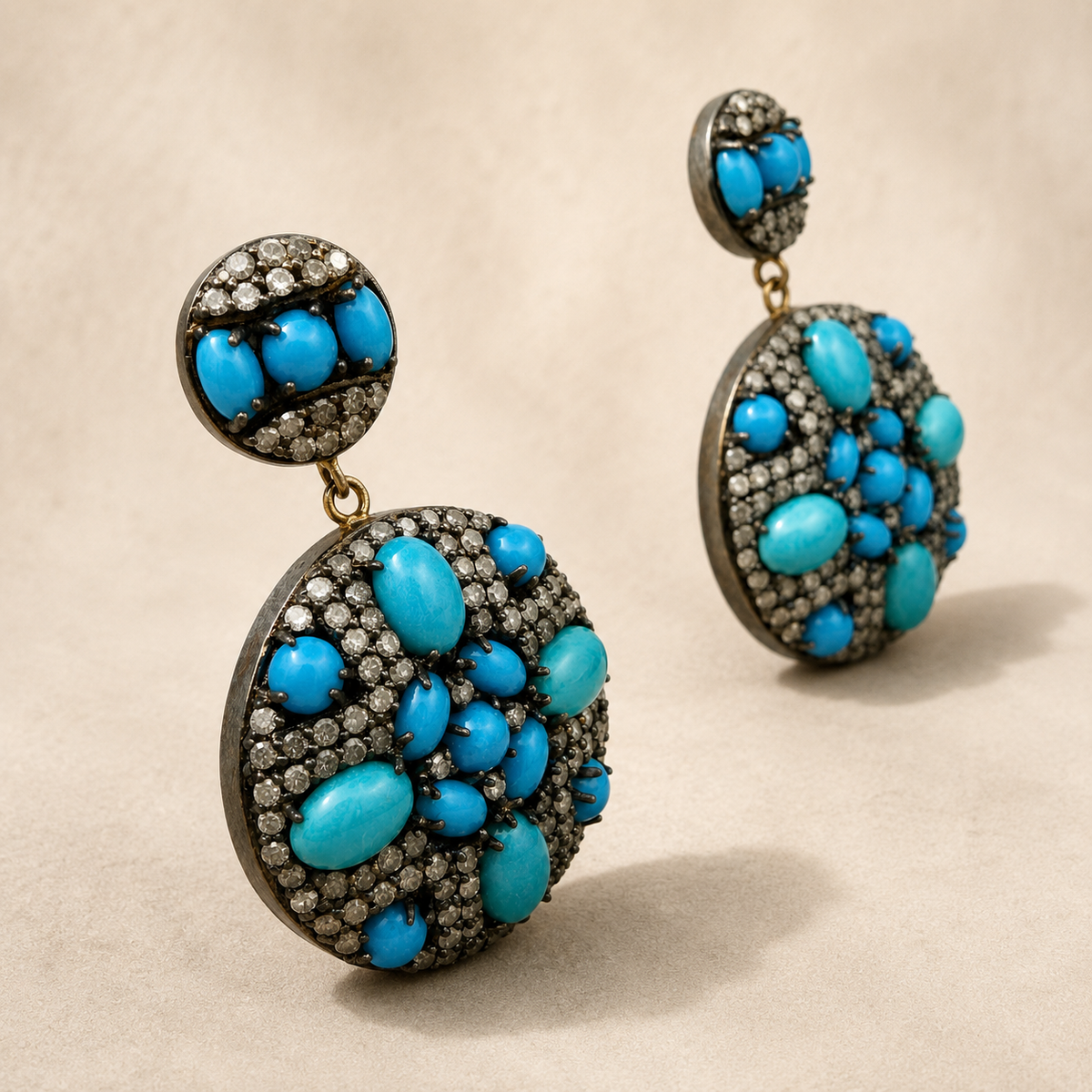 Multiple Turquoise & Diamond 2 Part Earrings