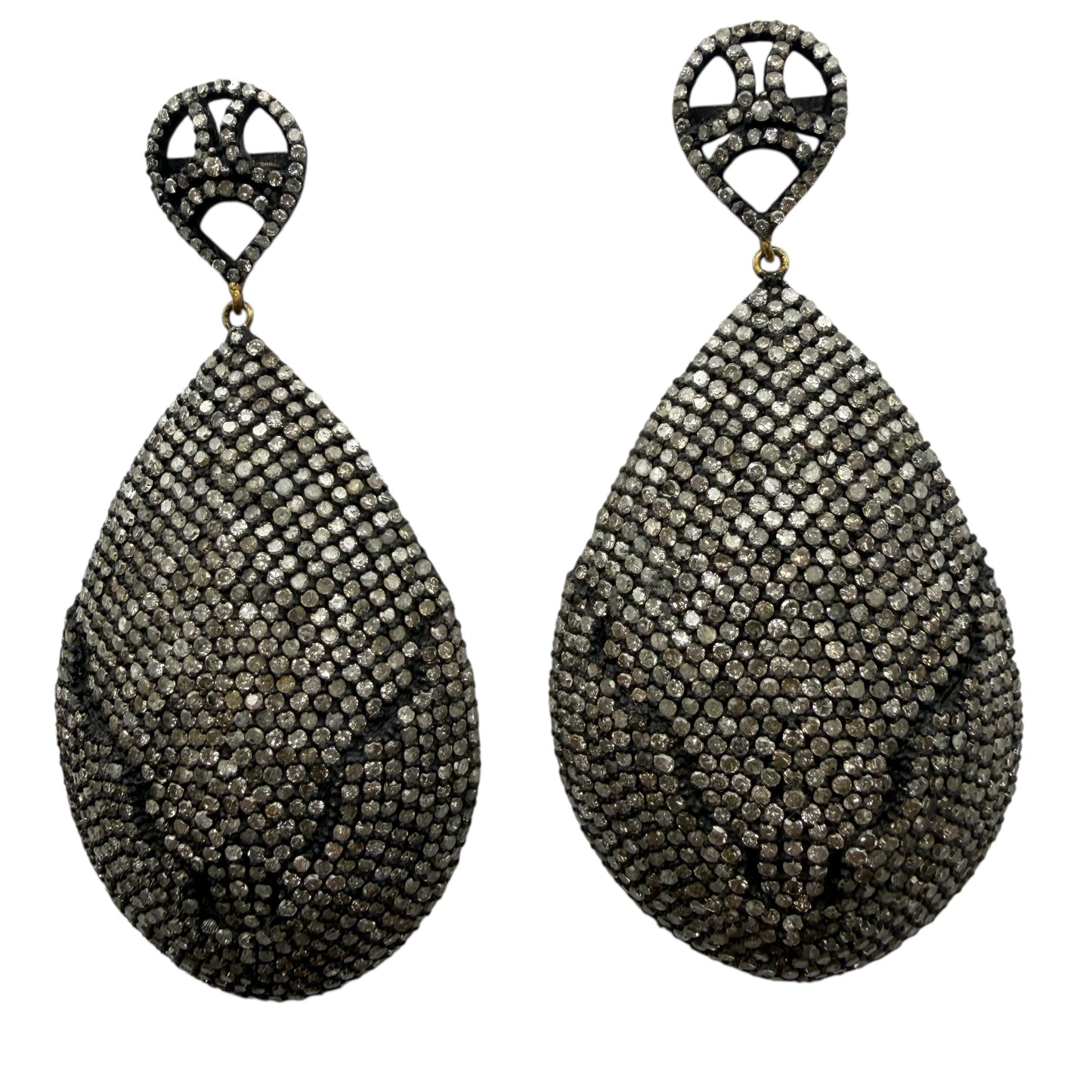 Large Tear Drop Diamond Earrings with Black Line Accent