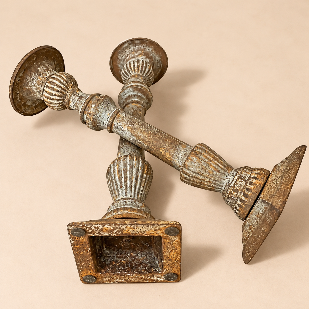 Vintage Set of 2 Cast Iron Candle Holders