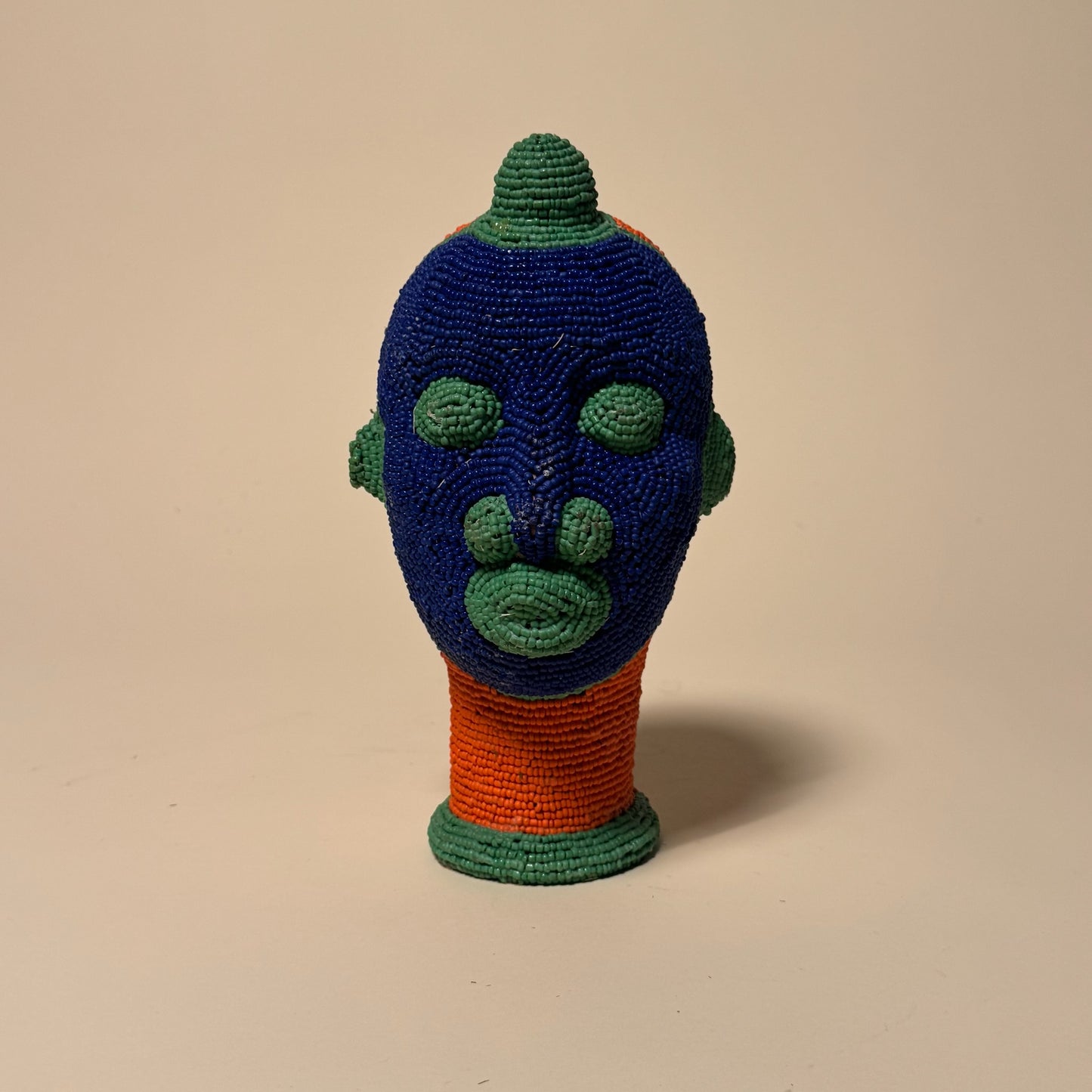 Ife Tribe Hand Beaded Vintage Head Sculptures Blue Orange