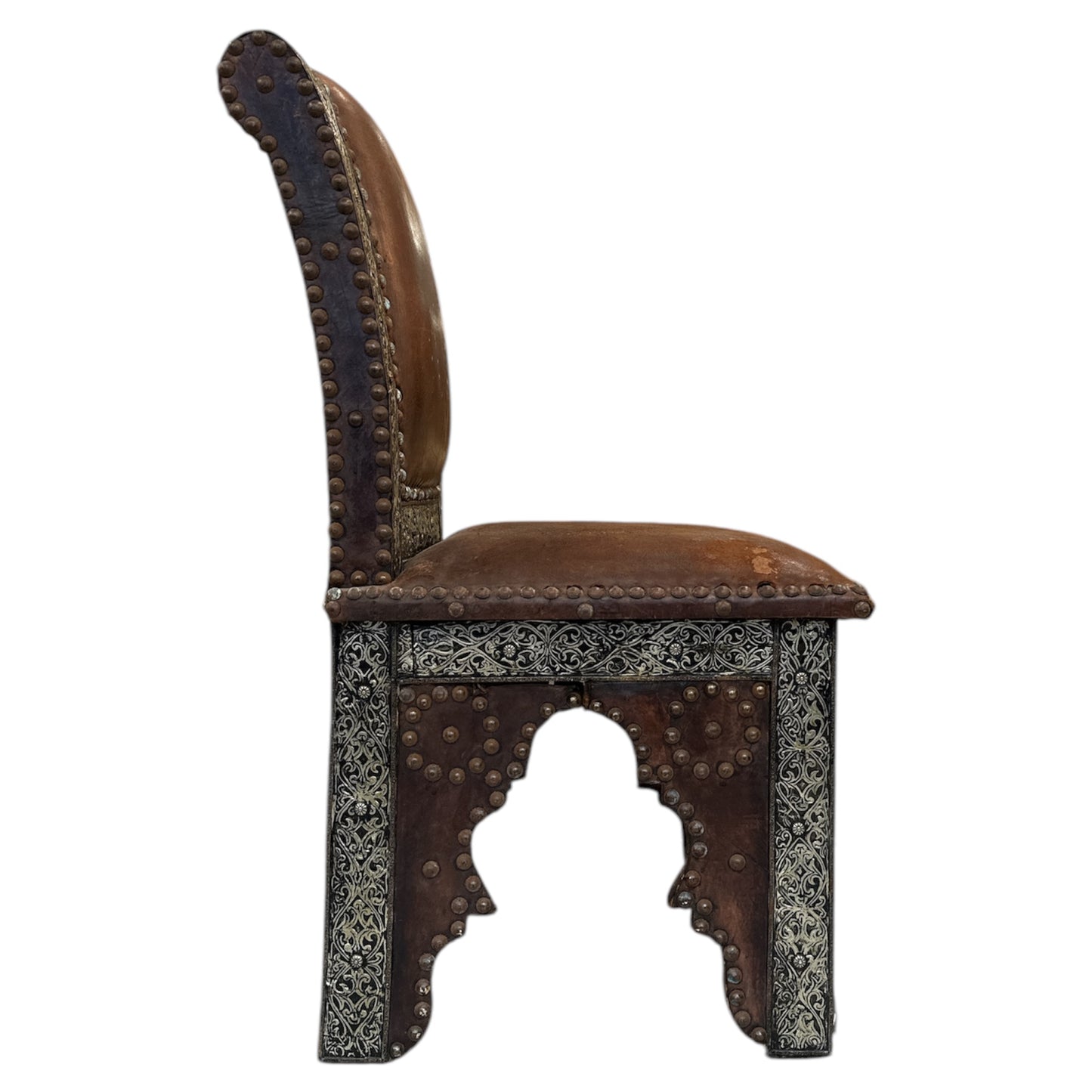 Moroccan Leather & Metal Chair with Studs