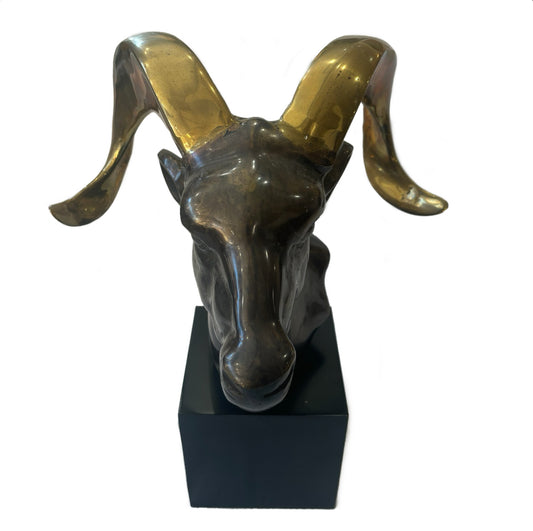 Brass Ram Head on Pedestal