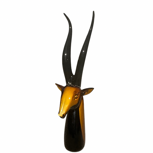 Murano Black & Amber Tones Gazelle Glass Sculpture