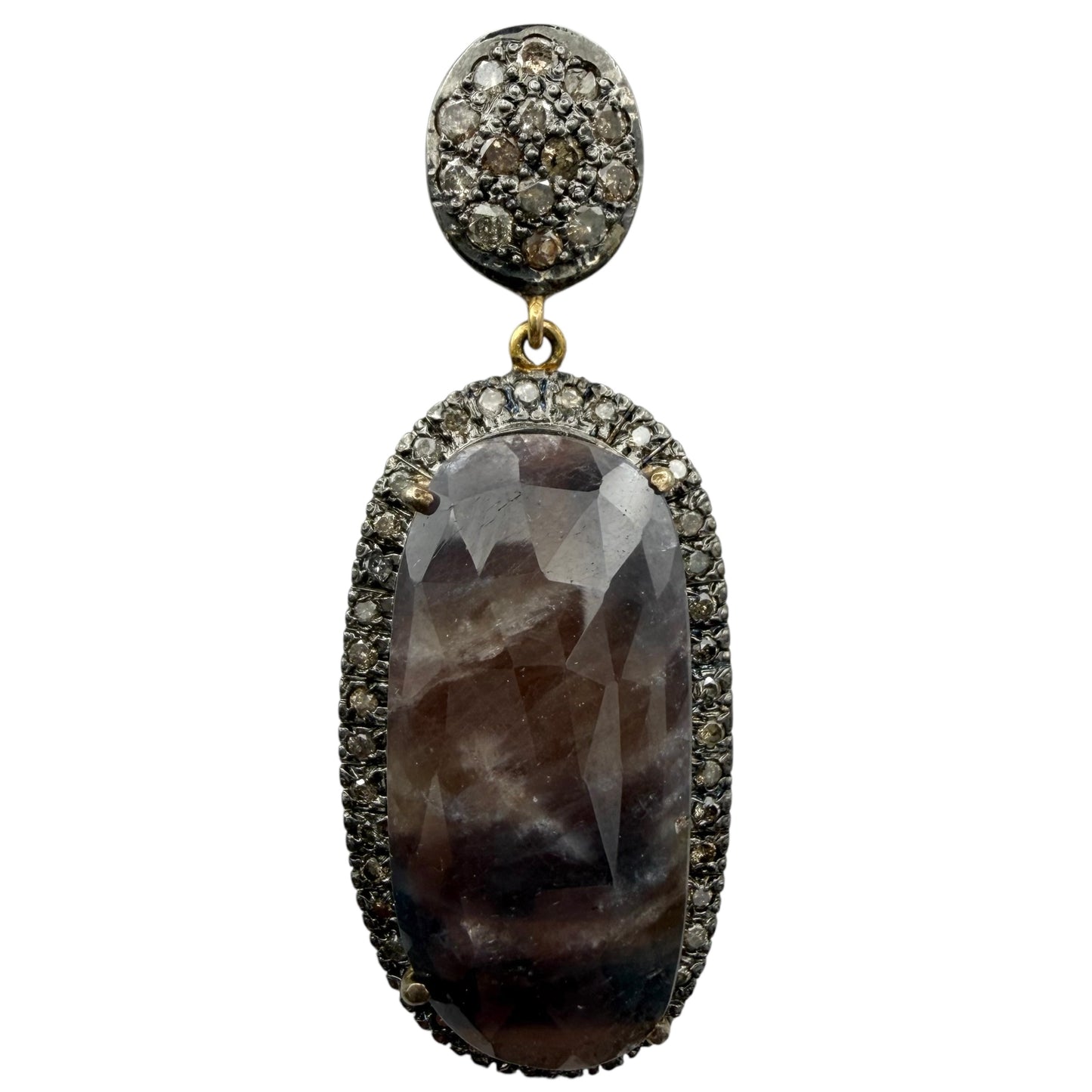 Faceted Oblong Sapphire & Diamond Earrings