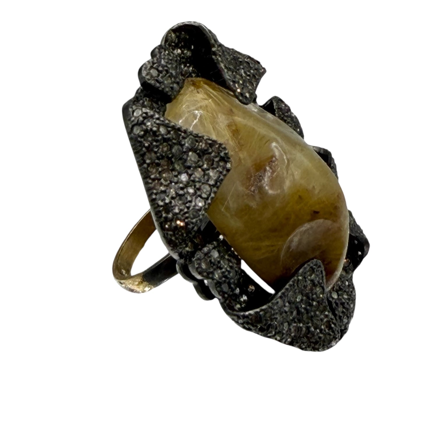 Rutilated Quartz & Diamonds Abstract Ring