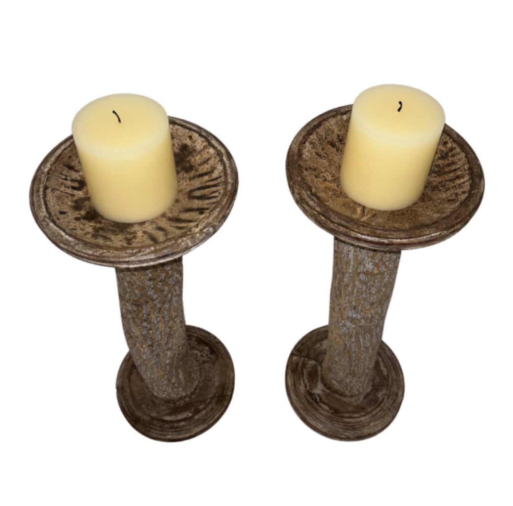 Pair of Large Faux Bois Candle Holders