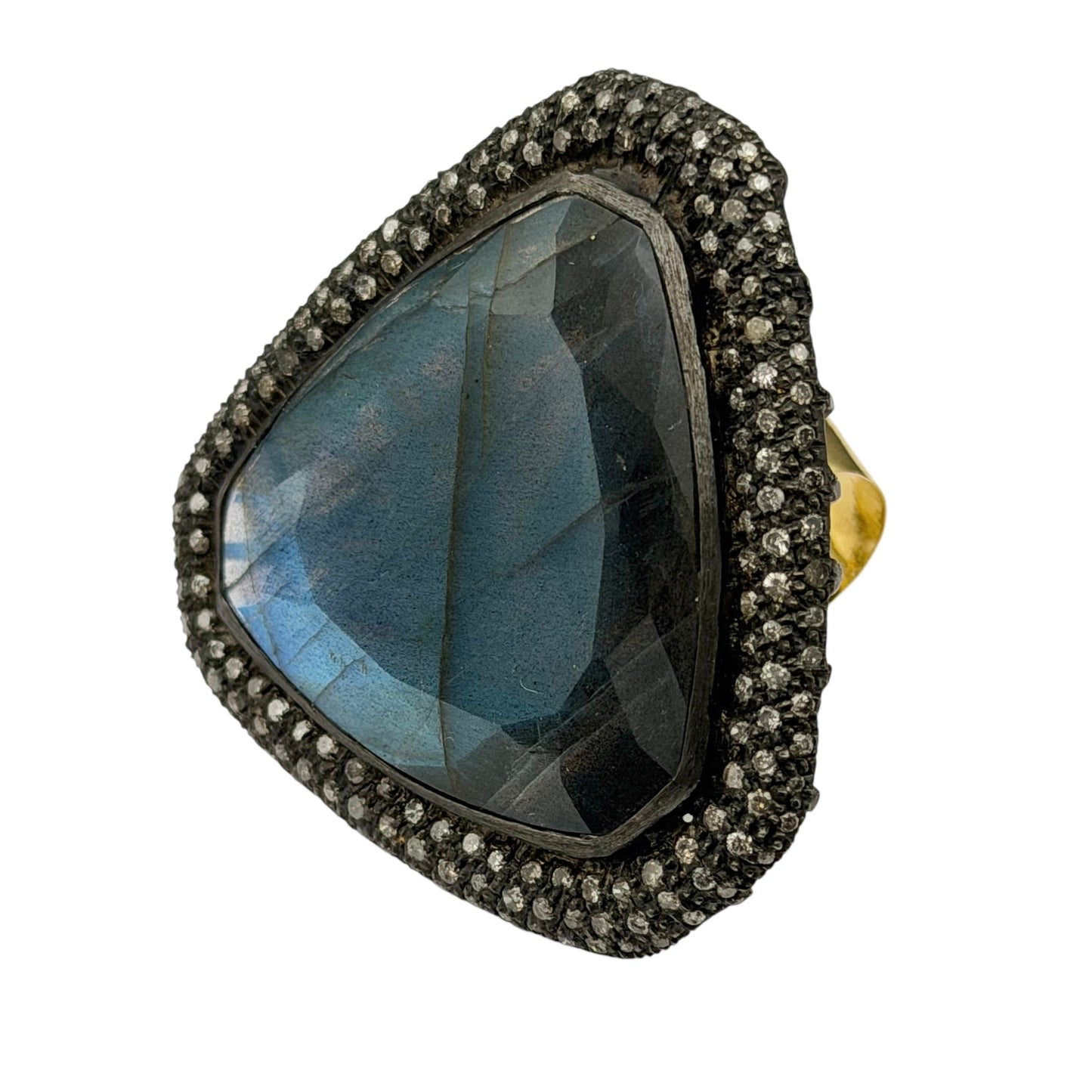 Abstract Labradorite Ring with Diamonds