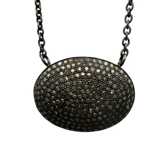 Oxidized Necklace with Diamond Oval Pendant