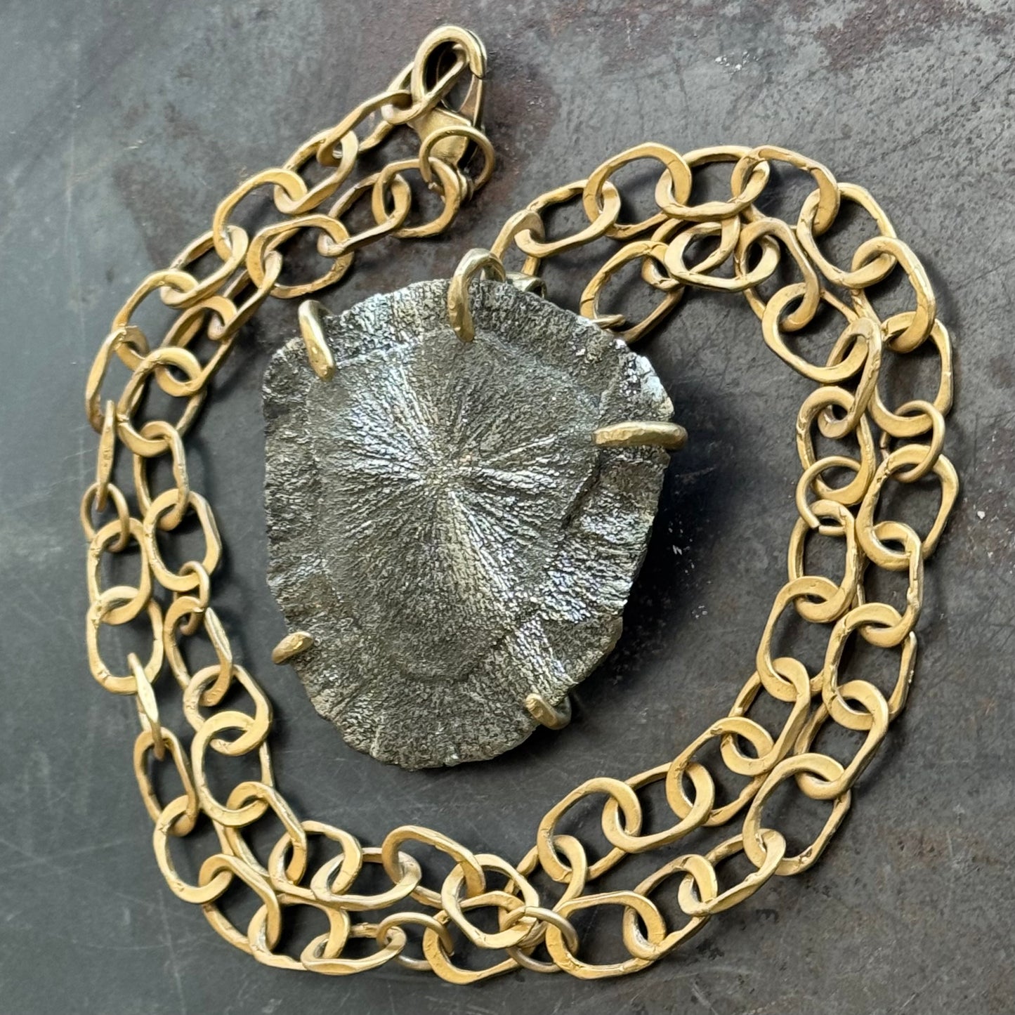 Pirate Gold God/Goddess Sun Disk Vintage Brass Chain Necklace