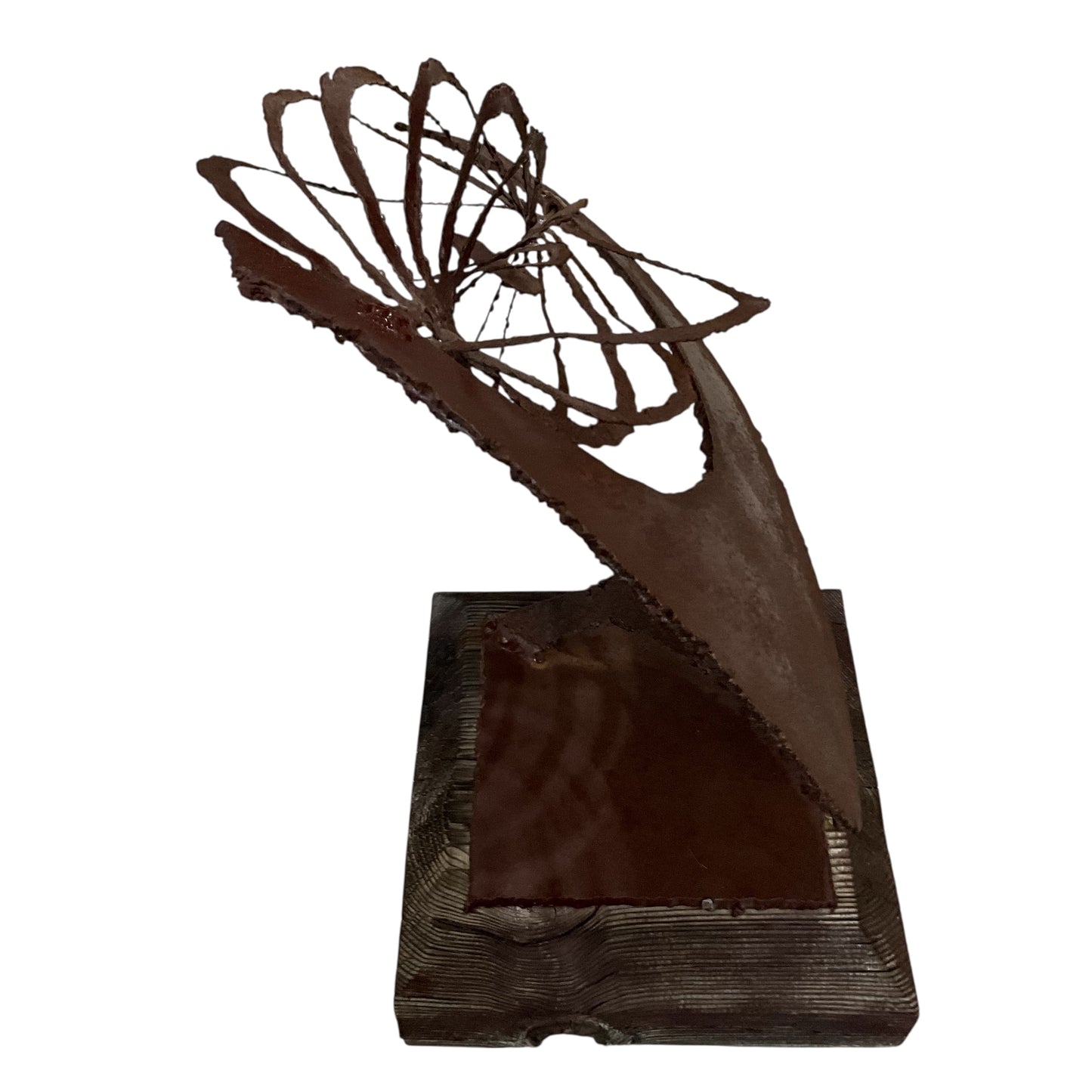 Vintage Abstract Kinetic Metal Sculpture on Wood Base