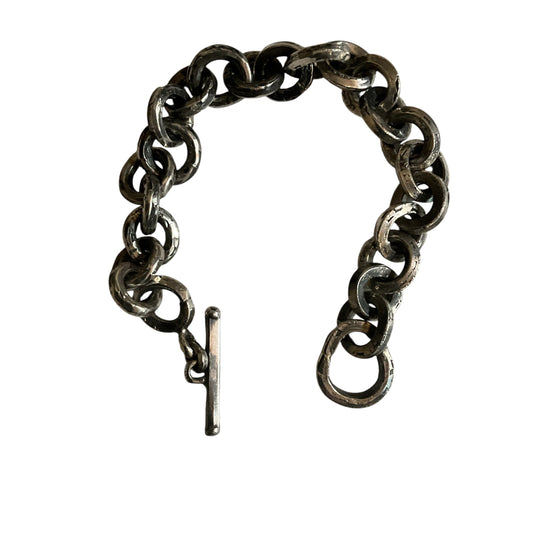 Sterling Silver Round Link Bracelet Toggle Closure