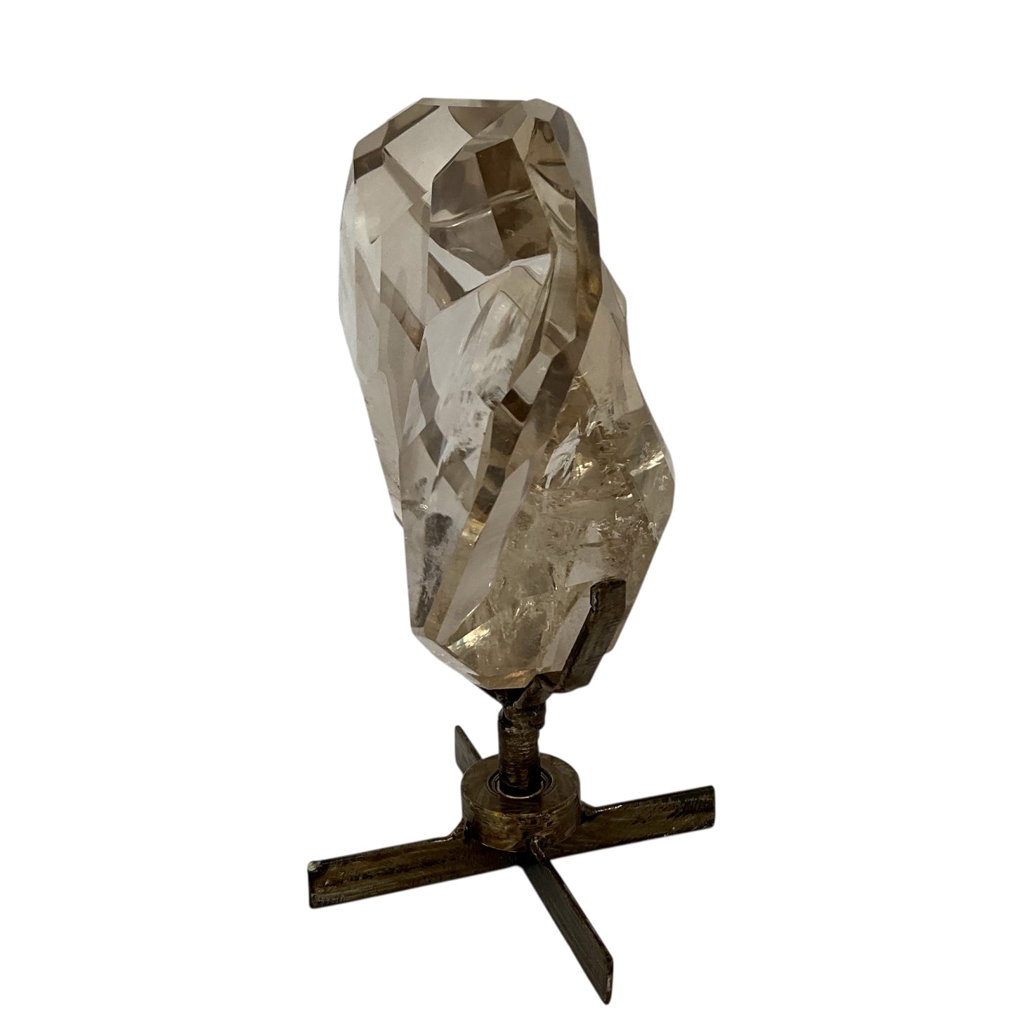 Clear Smoky Quartz Faceted Crystal on Spinning Stand
