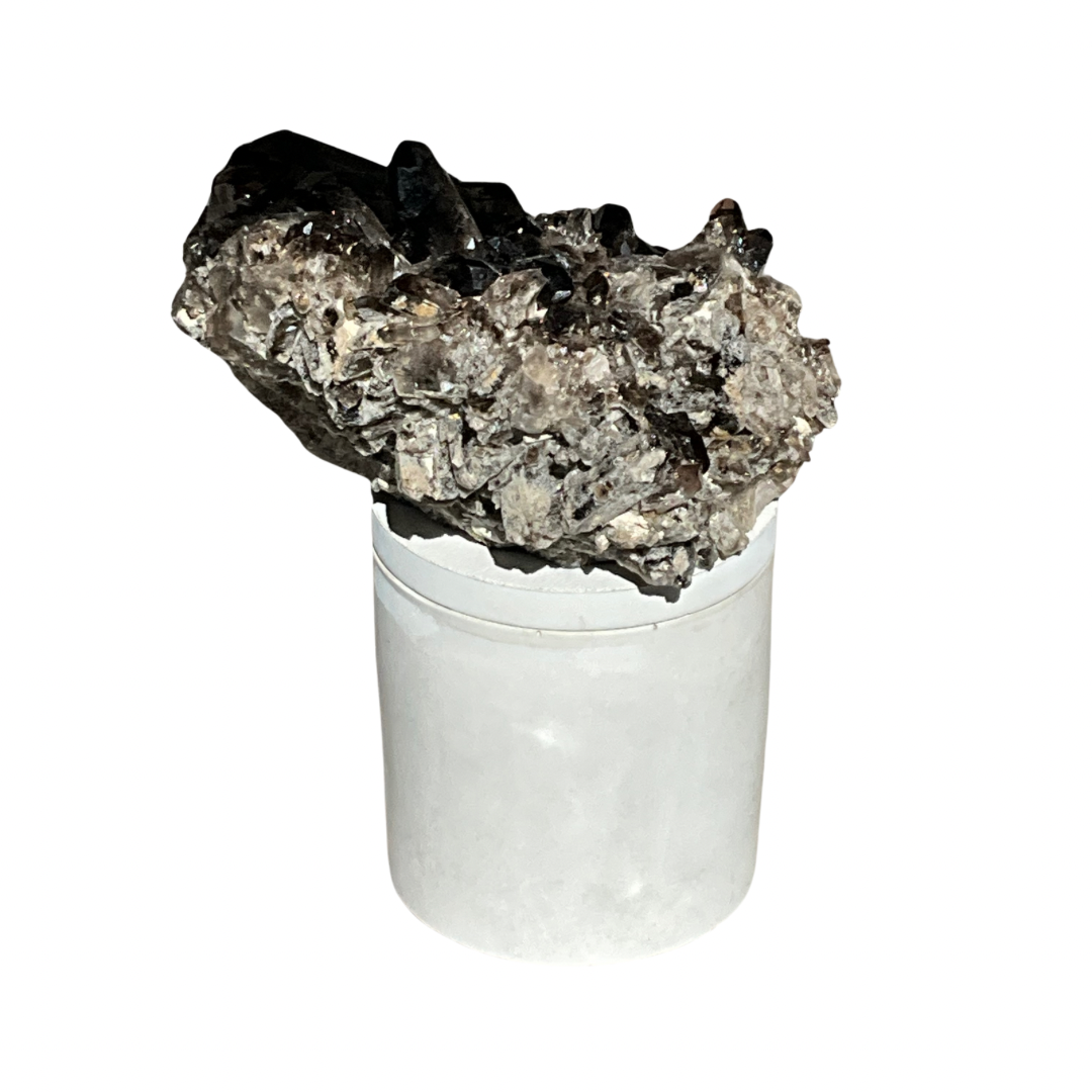 Large Smoky Quartz Cluster Lid Gardenia Candle