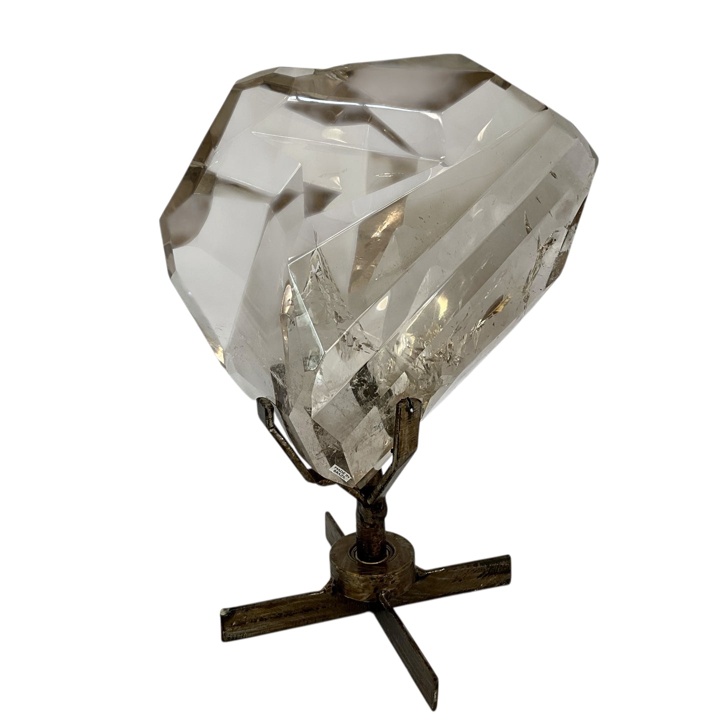 Clear Smoky Quartz Faceted Crystal on Spinning Stand