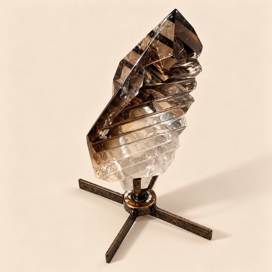 Clear Smoky Quartz Faceted Crystal on Spinning Stand