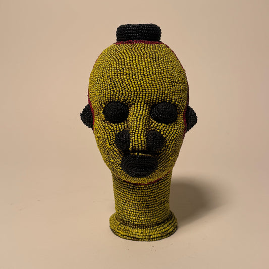 Ife Tribe Hand Beaded Vintage Head Sculptures Yellow Black