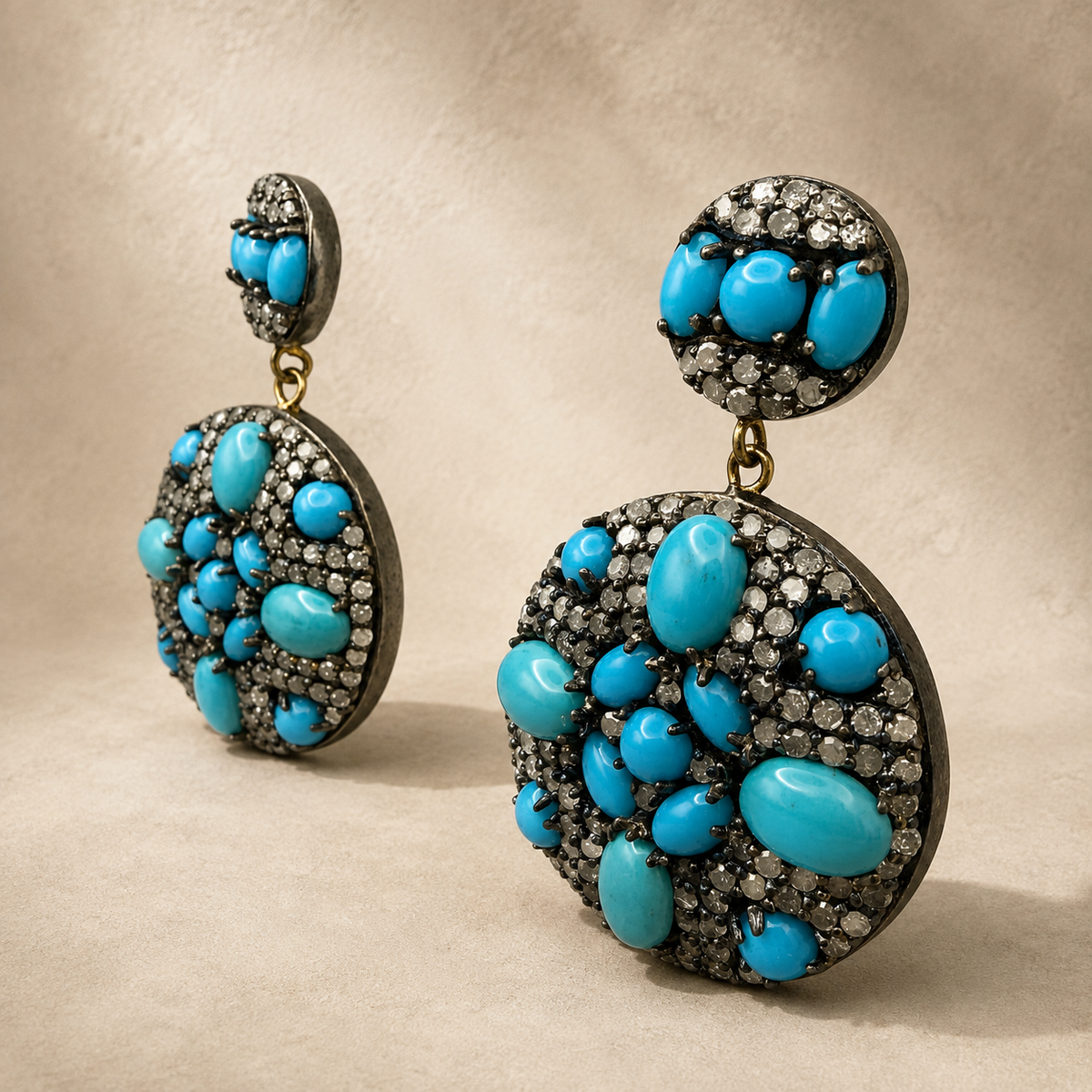 Multiple Turquoise & Diamond 2 Part Earrings