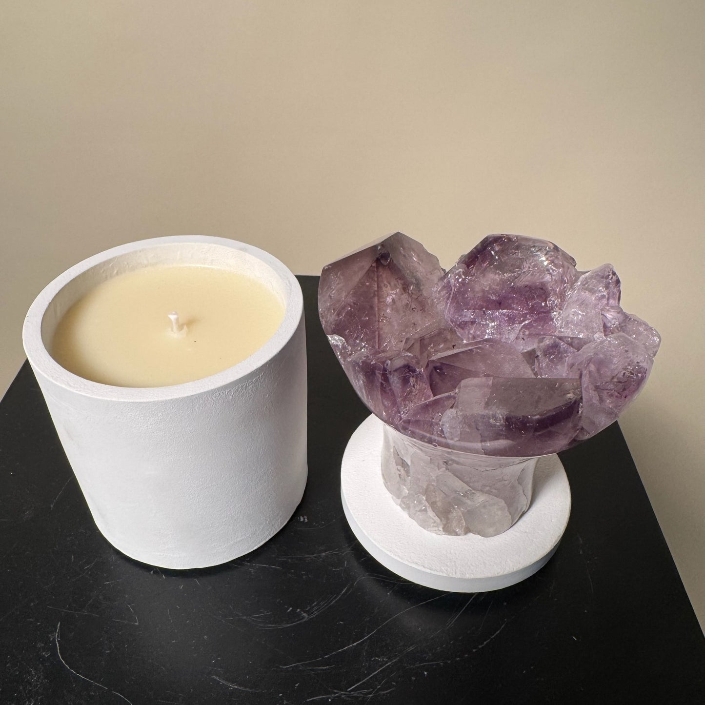 Amethyst Flower Cluster Crystal Lid Gardenia Candle #6