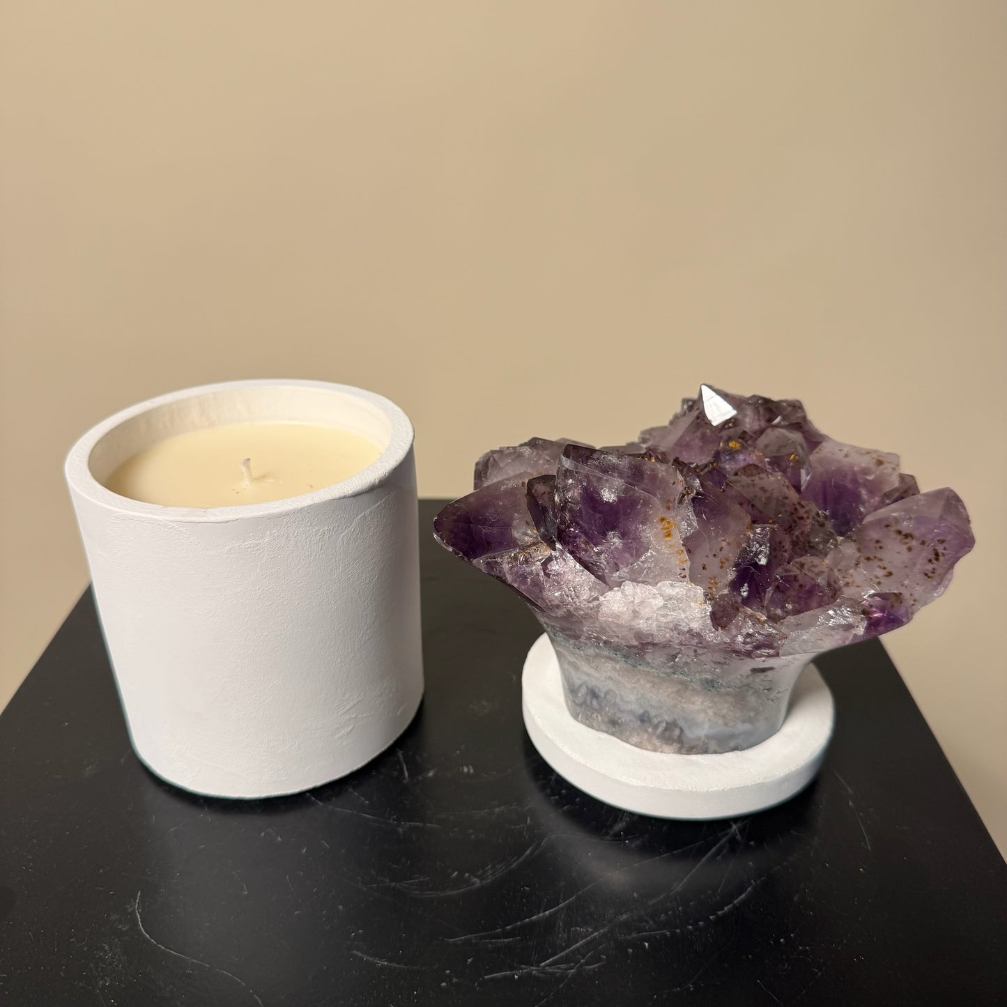 Amethyst Flower Cluster Crystal Lid Gardenia Candle #4