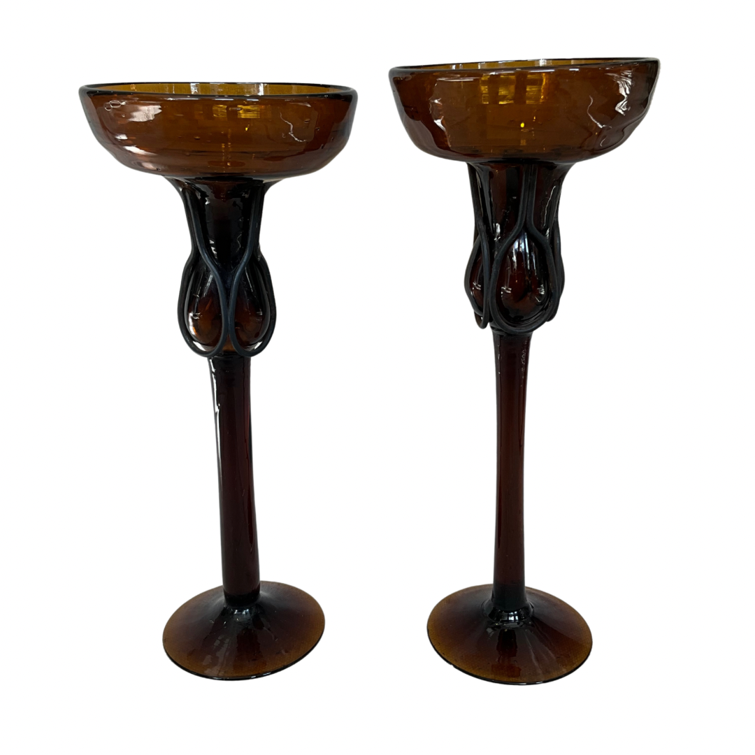 Hand Blown Amber Glass Candle Holders