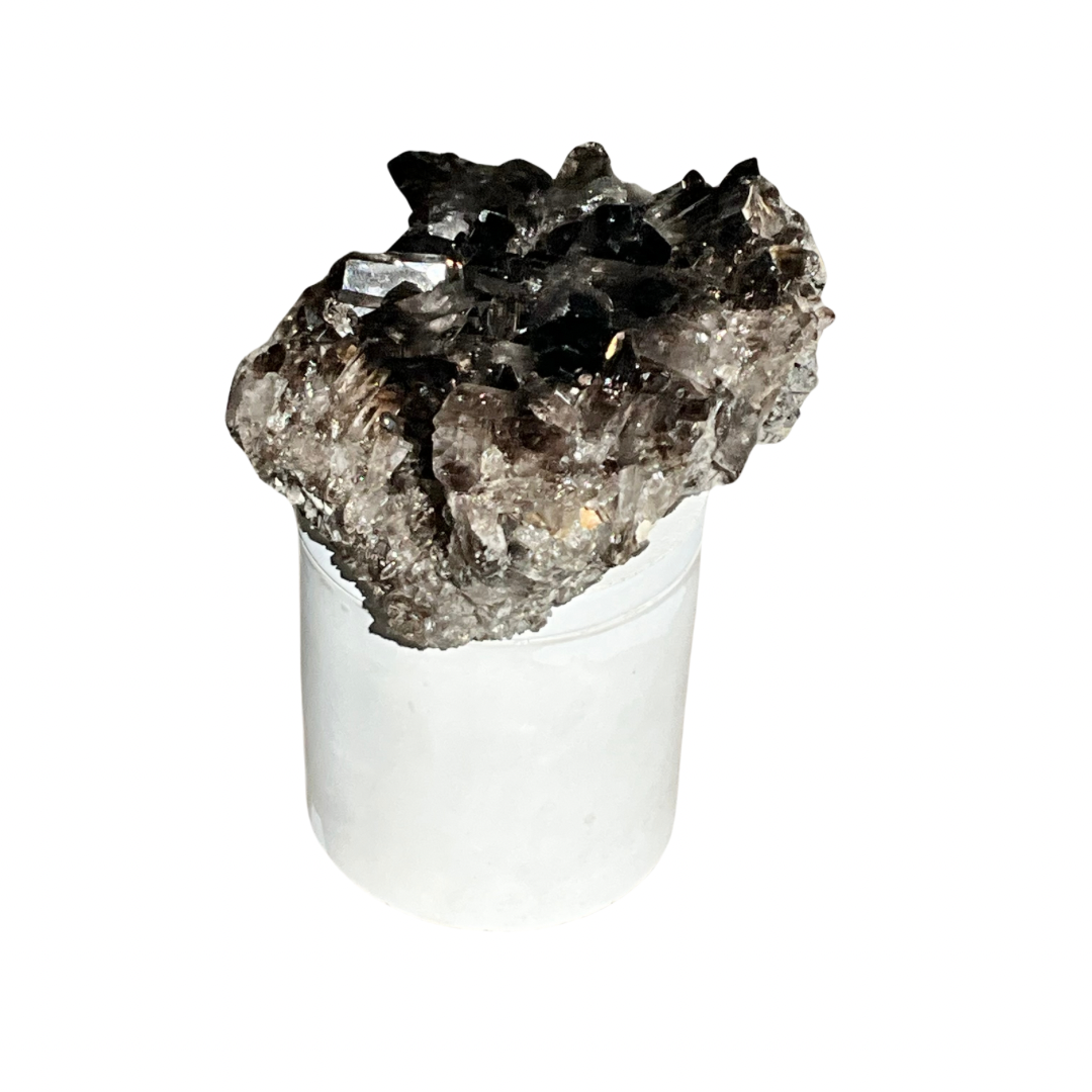 Large Smoky Quartz Cluster Lid Gardenia Candle