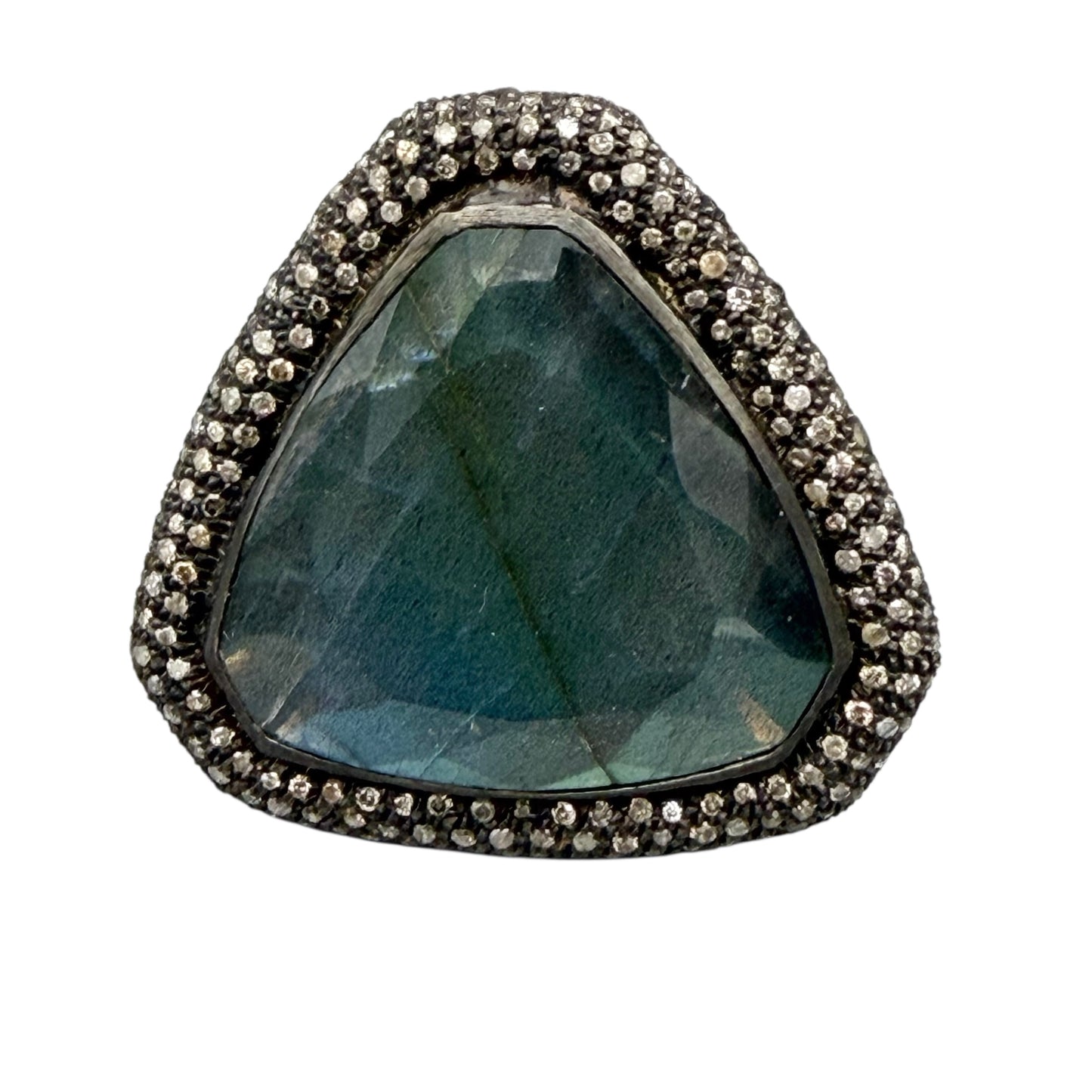Abstract Labradorite Ring with Diamonds