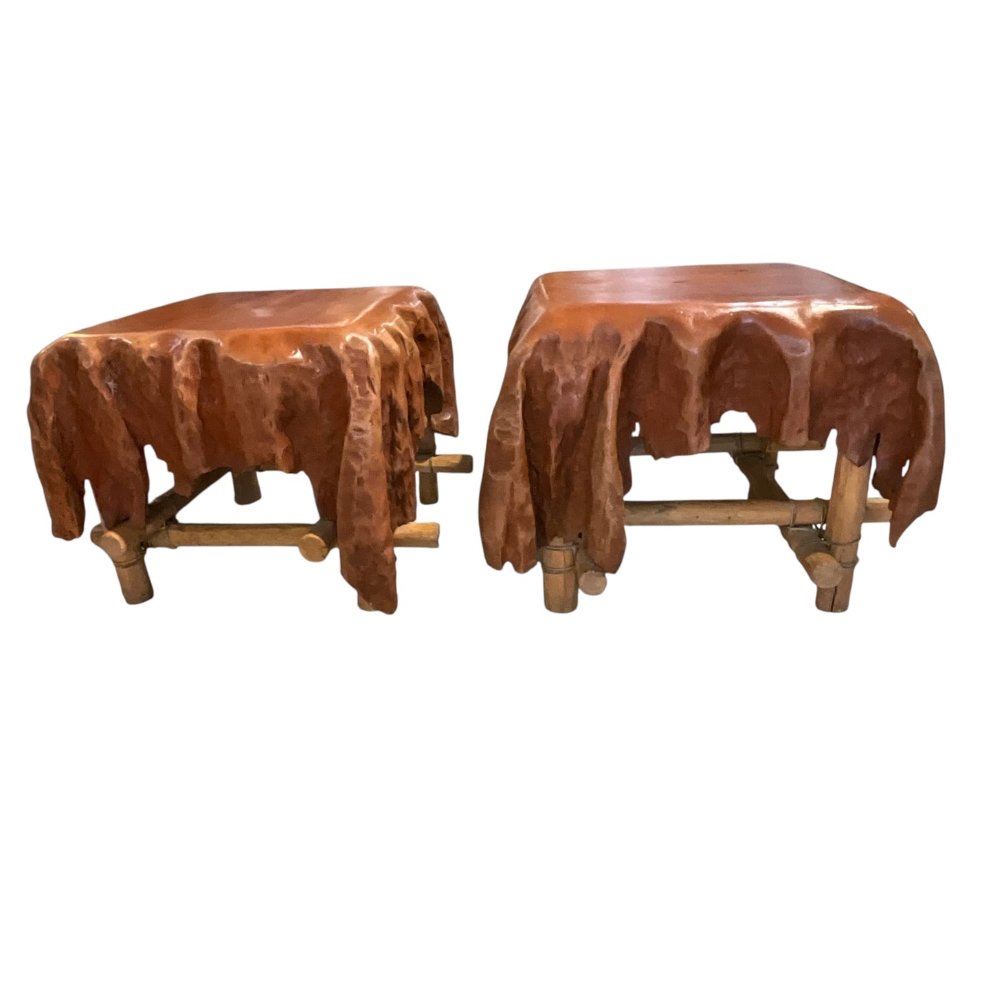 Pair of Abstract Draped Wood Side Tables