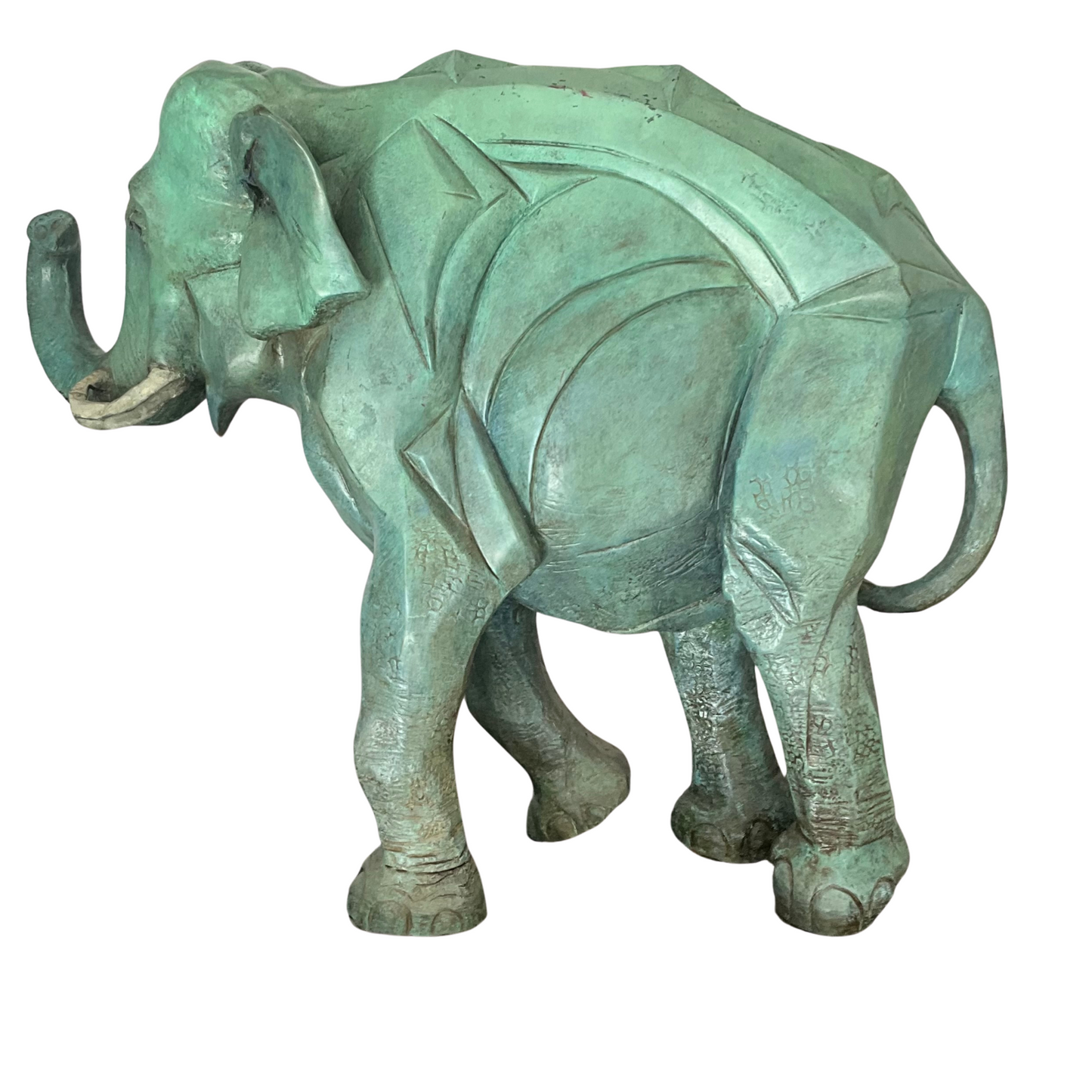 Cubist Patinated Bronze Elephant Sculpture