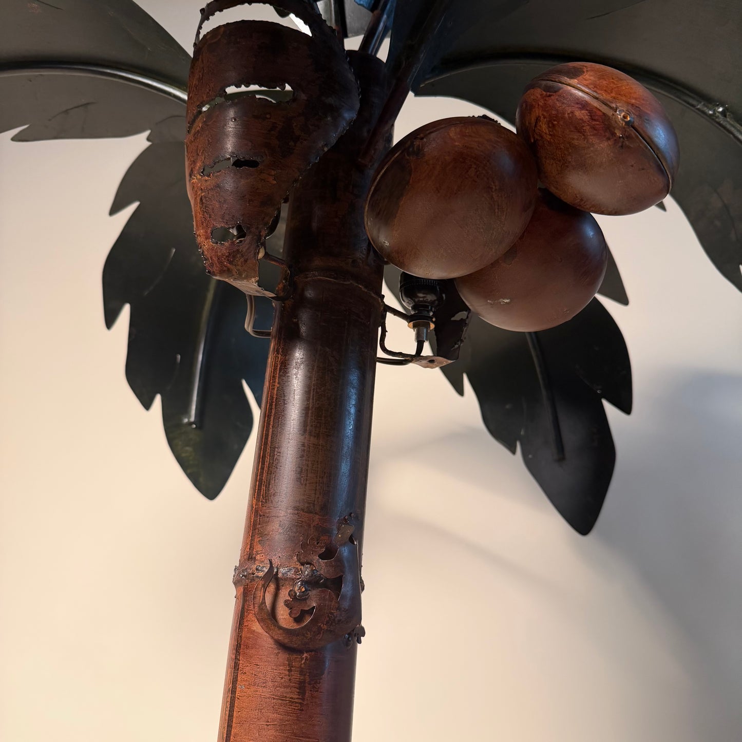 Vintage Metal Palm Tree Floor Lamp with Coconuts Accent