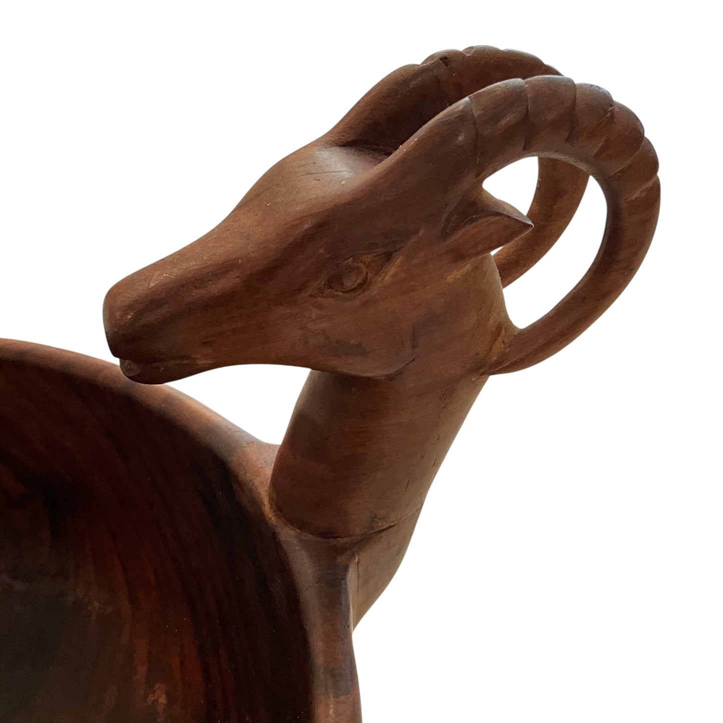 Vintage Carved Wood Double Ram Display Bowl