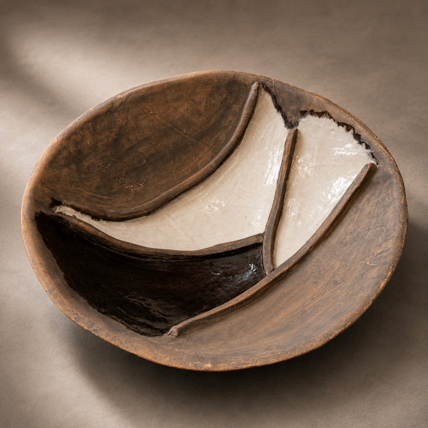 Vintage Ceramic Display Bowl with Glaze Accents