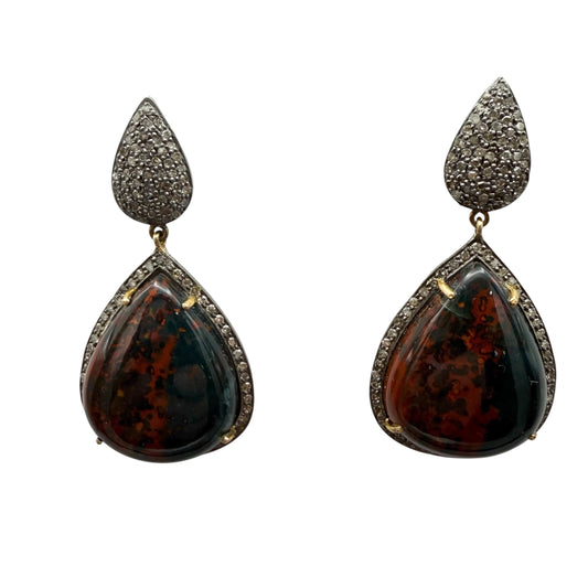 Tear Drop Agate & Diamond Earrings