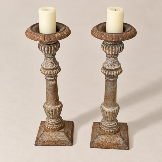 Vintage Set of 2 Cast Iron Candle Holders