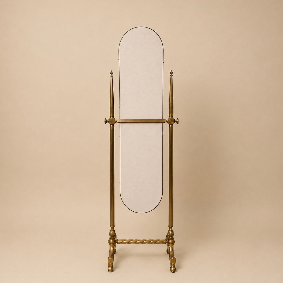 Hollywood Regency Brass Floor Mirror