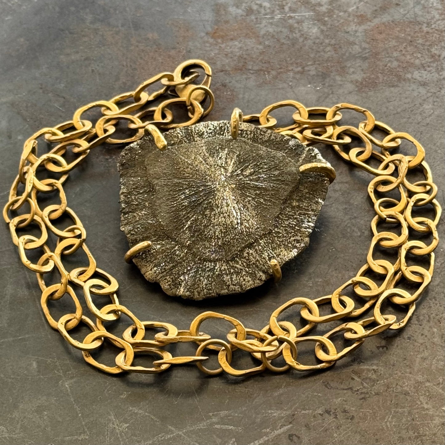 Pirate Gold God/Goddess Sun Disk Vintage Brass Chain Necklace