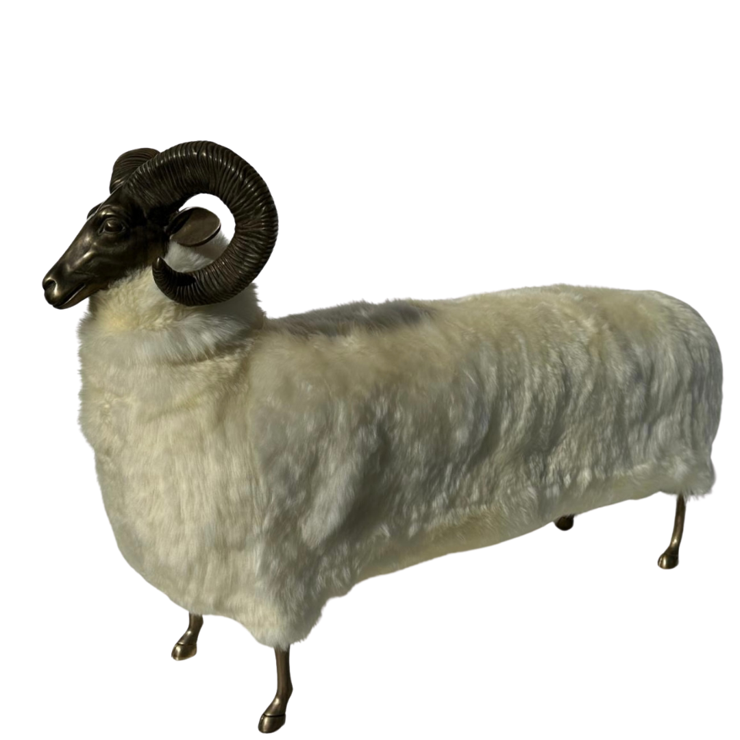 Brass / Fur Ram / Sheep Sculpture Bench