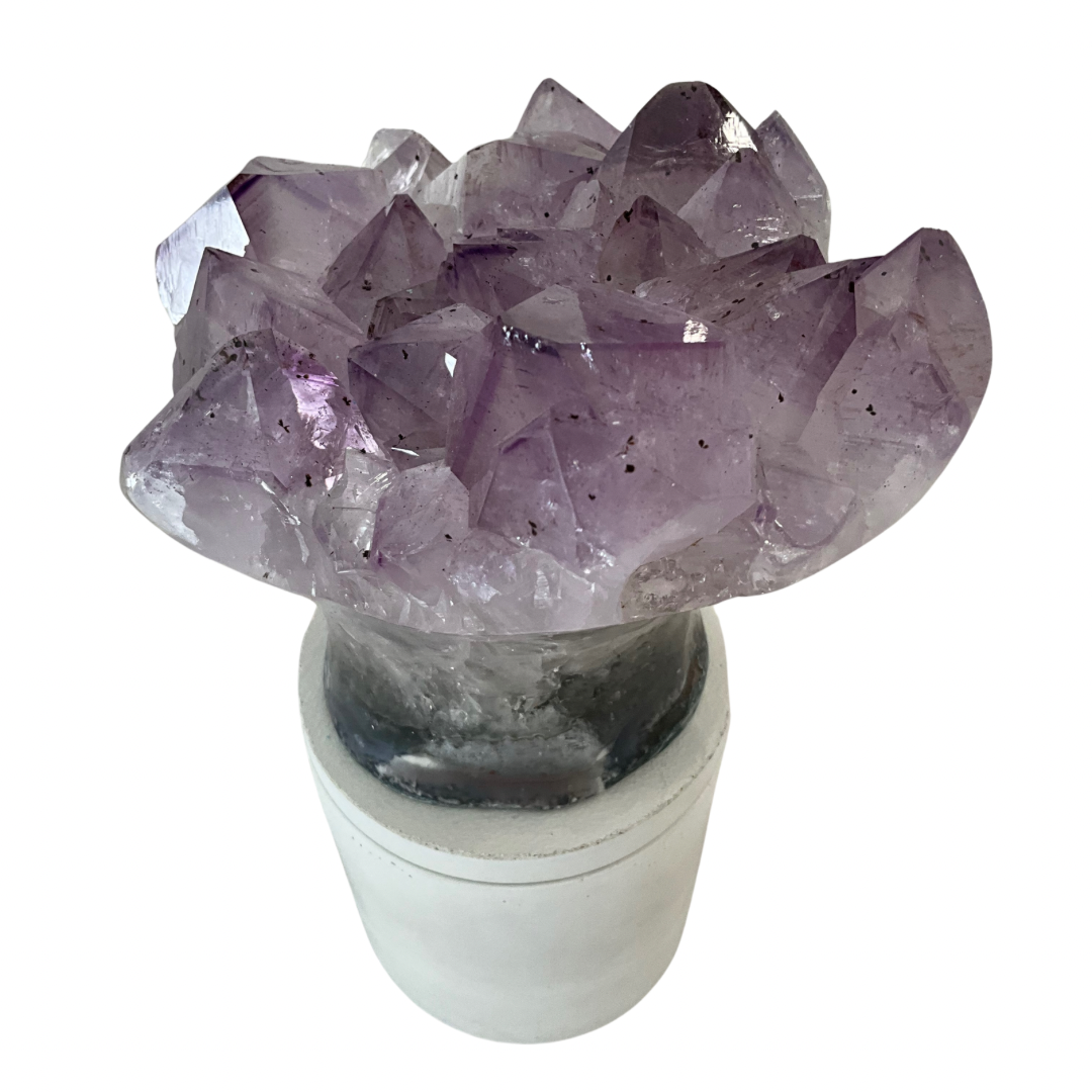 Amethyst "Flower" Cluster Crystal Lid Gardenia Candle