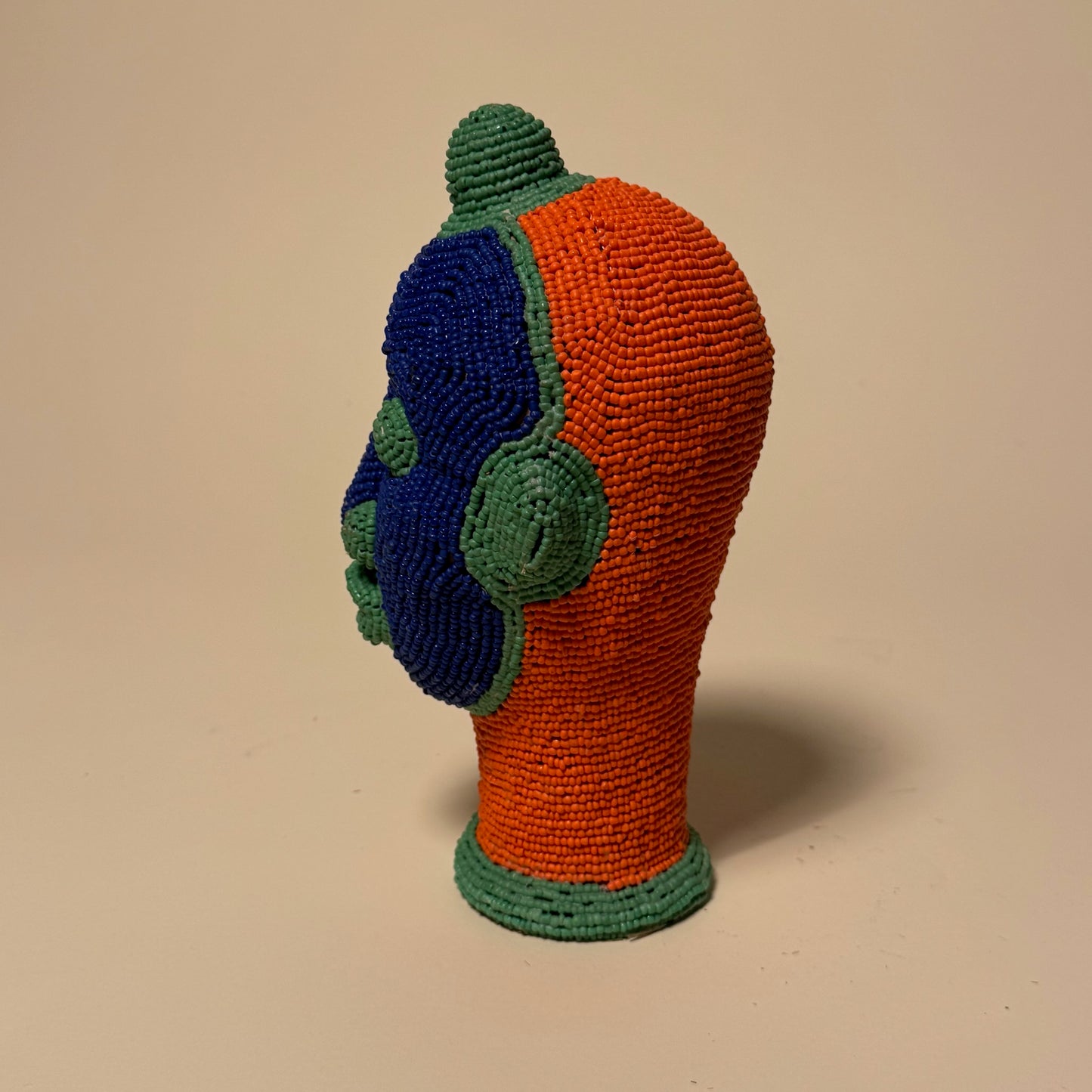 Ife Tribe Hand Beaded Vintage Head Sculptures Blue Orange & Green