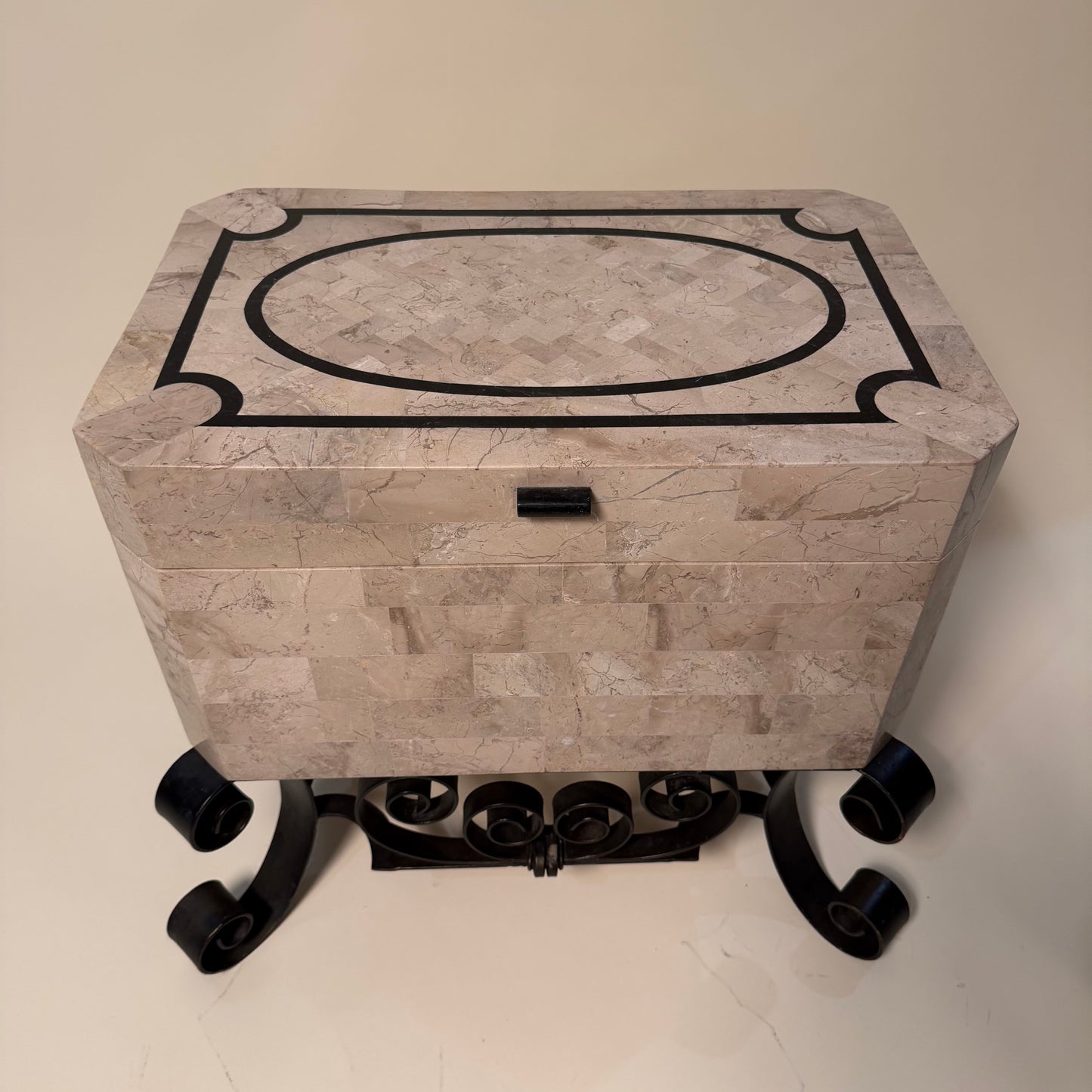 Maitland Smith Tessellated Stone Trunk Box on Stand