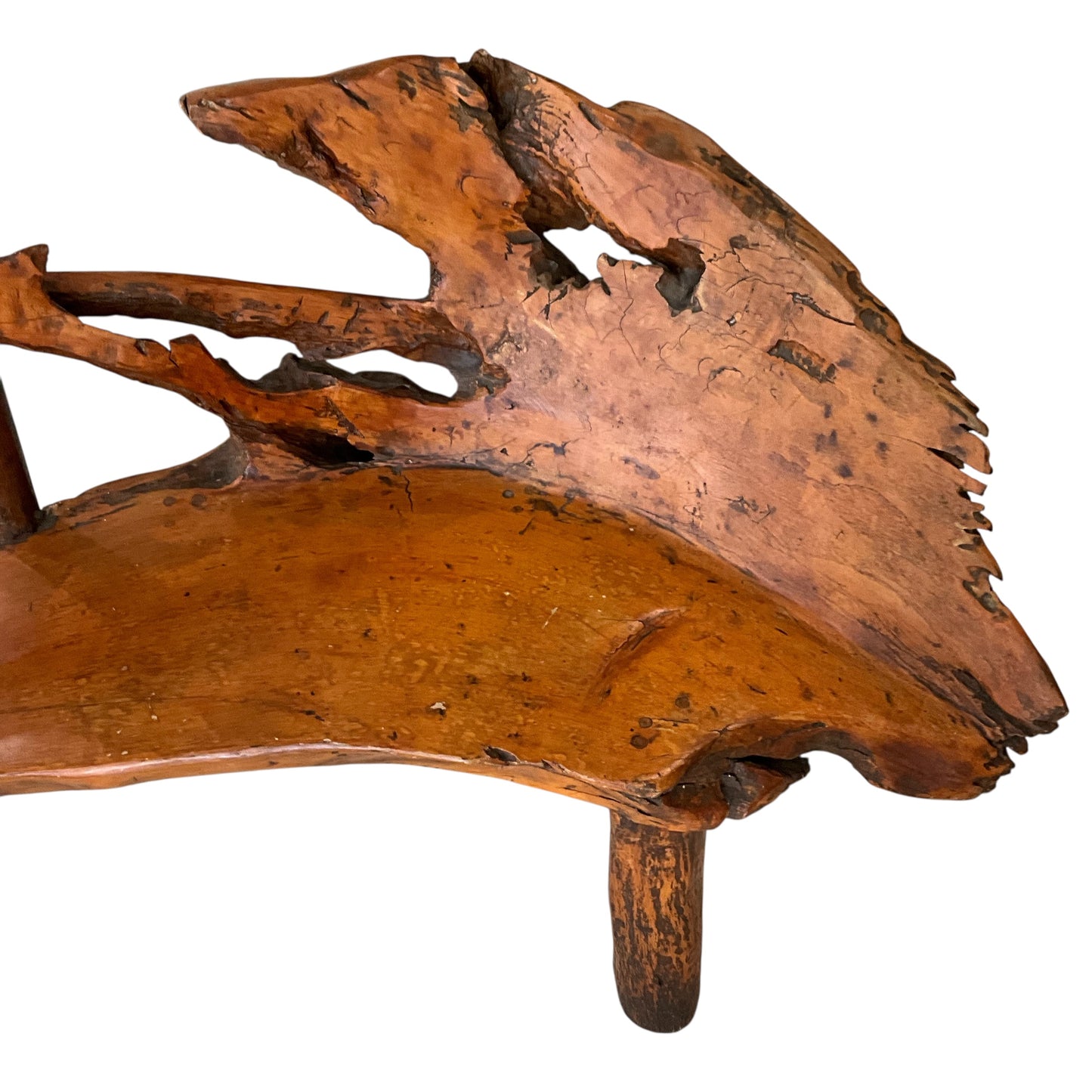 Vintage Abstract Raw Natural Wood Bench