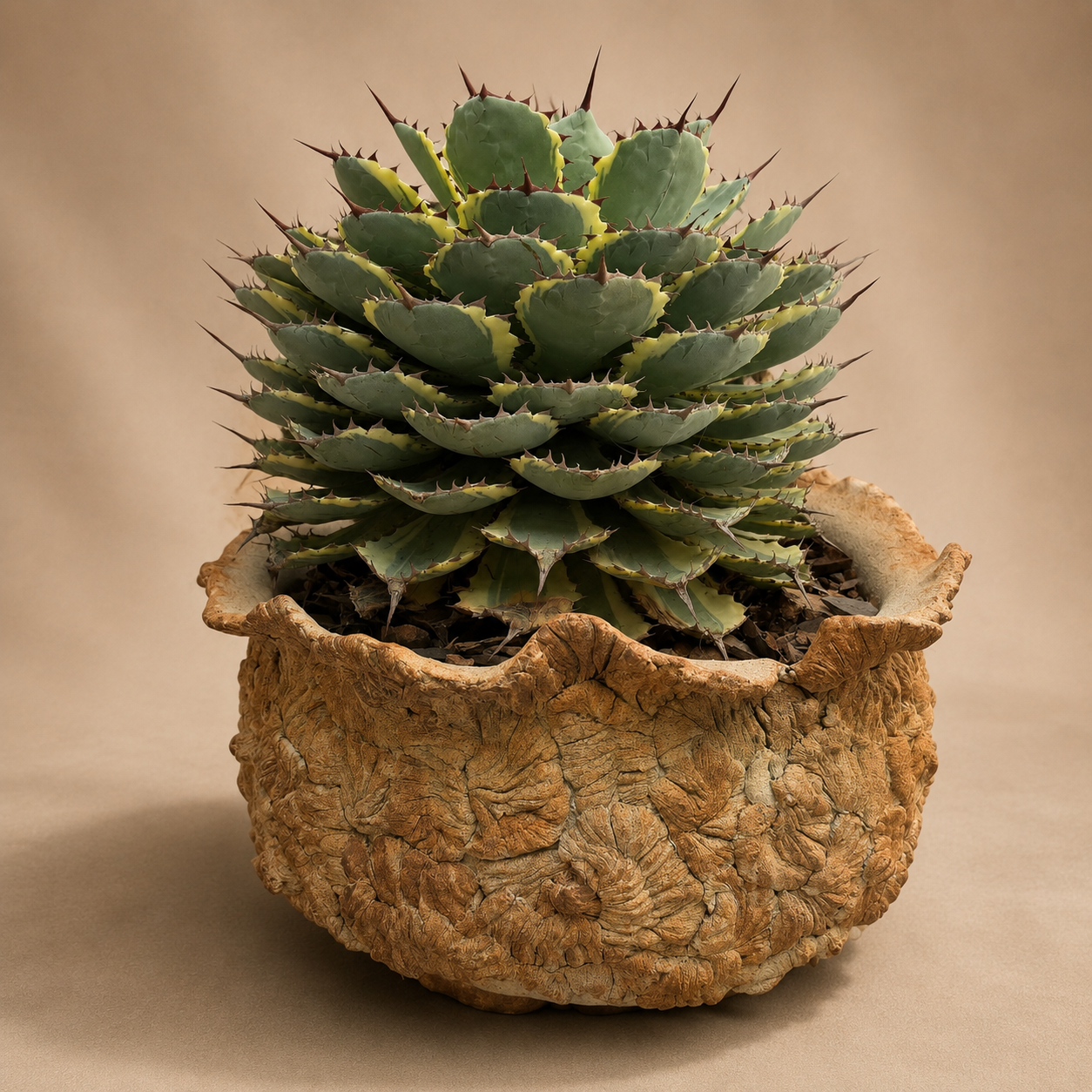 Dwarf Butterfly Agave Cactus in Hand-Crafted Ceramic Planter