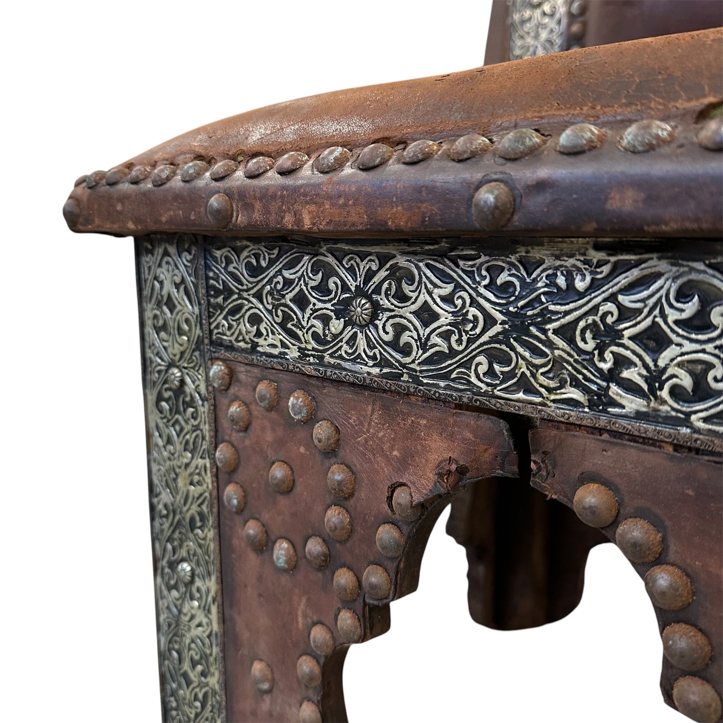 Moroccan Leather & Metal Chair with Studs